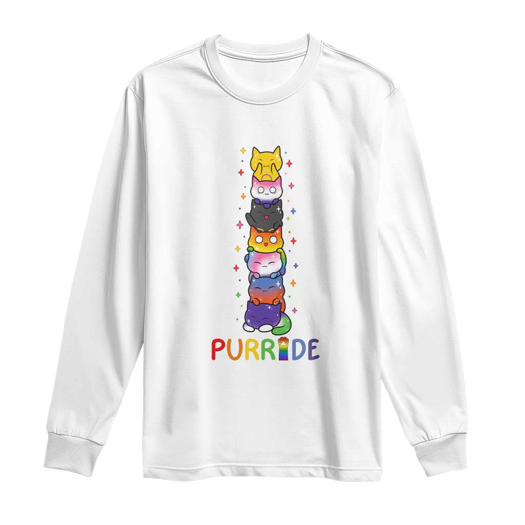 Funny Purride Stacked Cats Pride Long Sleeve Shirt Cute LGBTQ Cat Lover