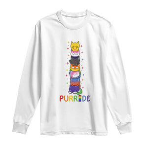Funny Purride Stacked Cats Pride Long Sleeve Shirt Cute LGBTQ Cat Lover