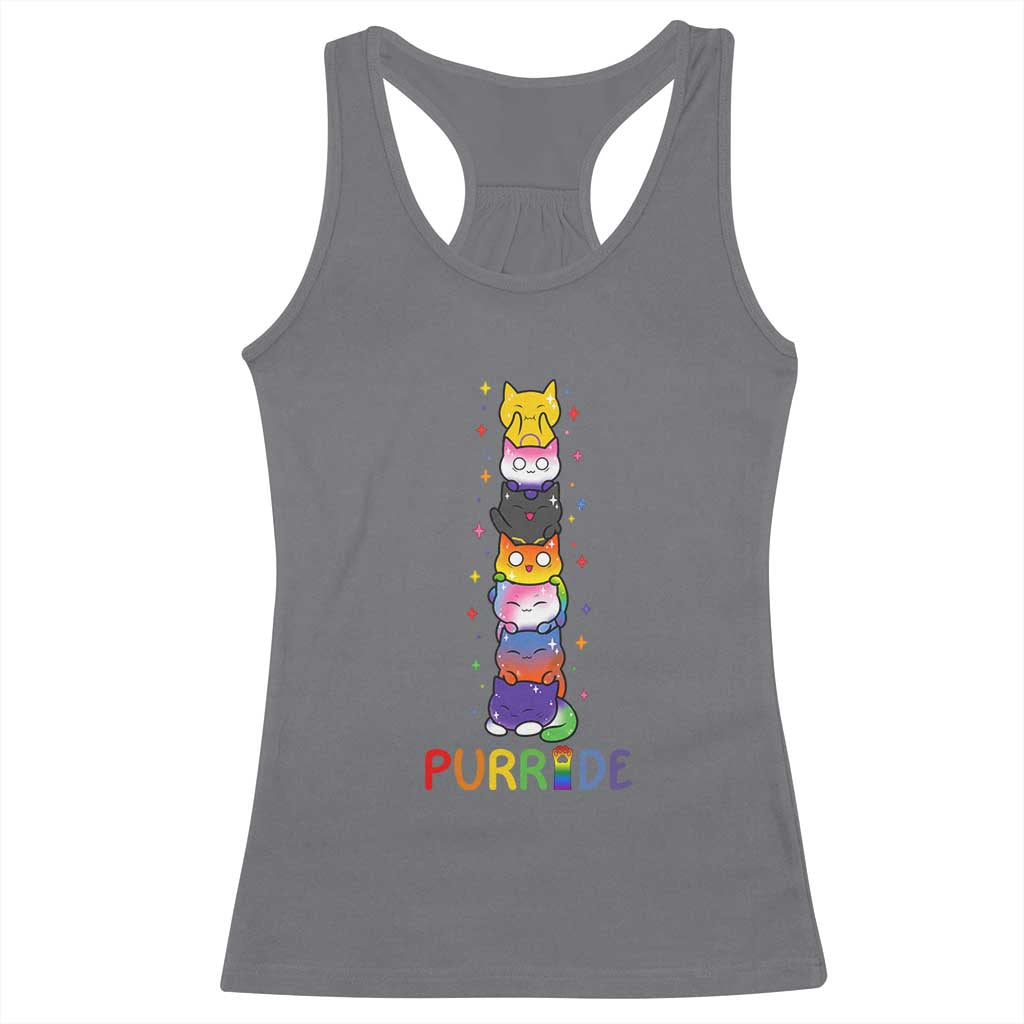 Funny Purride Stacked Cats Pride Racerback Tank Top Cute LGBTQ Cat Lover TS12 Charcoal Print Your Wear