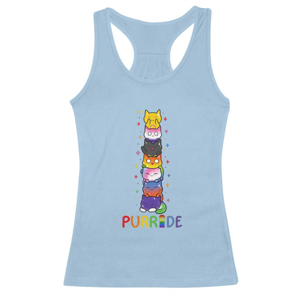 Funny Purride Stacked Cats Pride Racerback Tank Top Cute LGBTQ Cat Lover TS12 Light Blue Print Your Wear