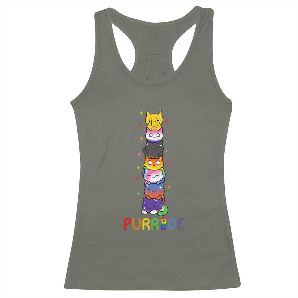 Funny Purride Stacked Cats Pride Racerback Tank Top Cute LGBTQ Cat Lover TS12 Military Green Print Your Wear