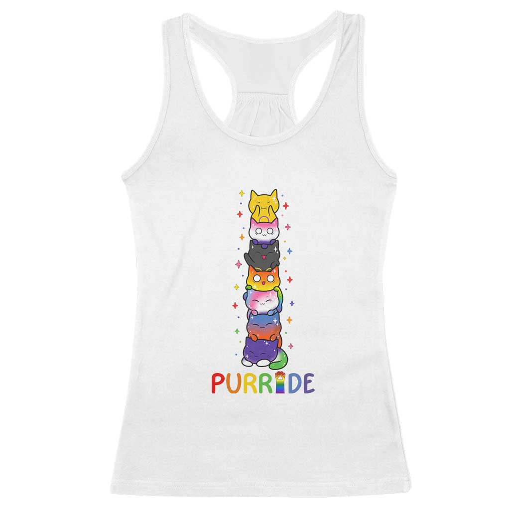 Funny Purride Stacked Cats Pride Racerback Tank Top Cute LGBTQ Cat Lover TS12 White Print Your Wear