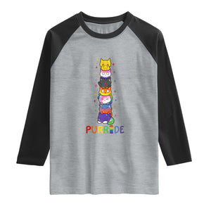 Funny Purride Stacked Cats Pride Raglan Shirt Cute LGBTQ Cat Lover TS12 Heather Gray Black Print Your Wear