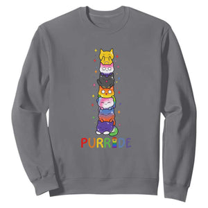 Funny Purride Stacked Cats Pride Sweatshirt Cute LGBTQ Cat Lover