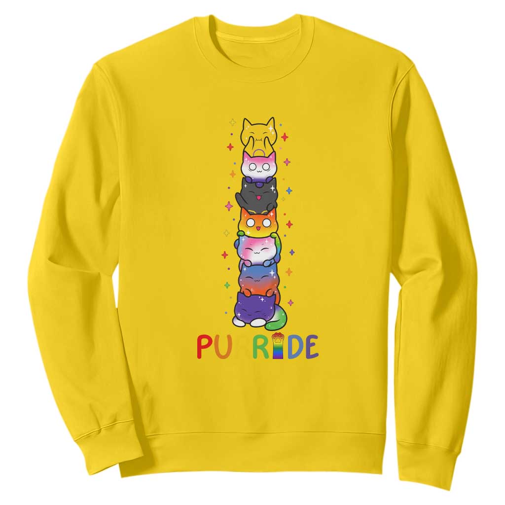 Funny Purride Stacked Cats Pride Sweatshirt Cute LGBTQ Cat Lover