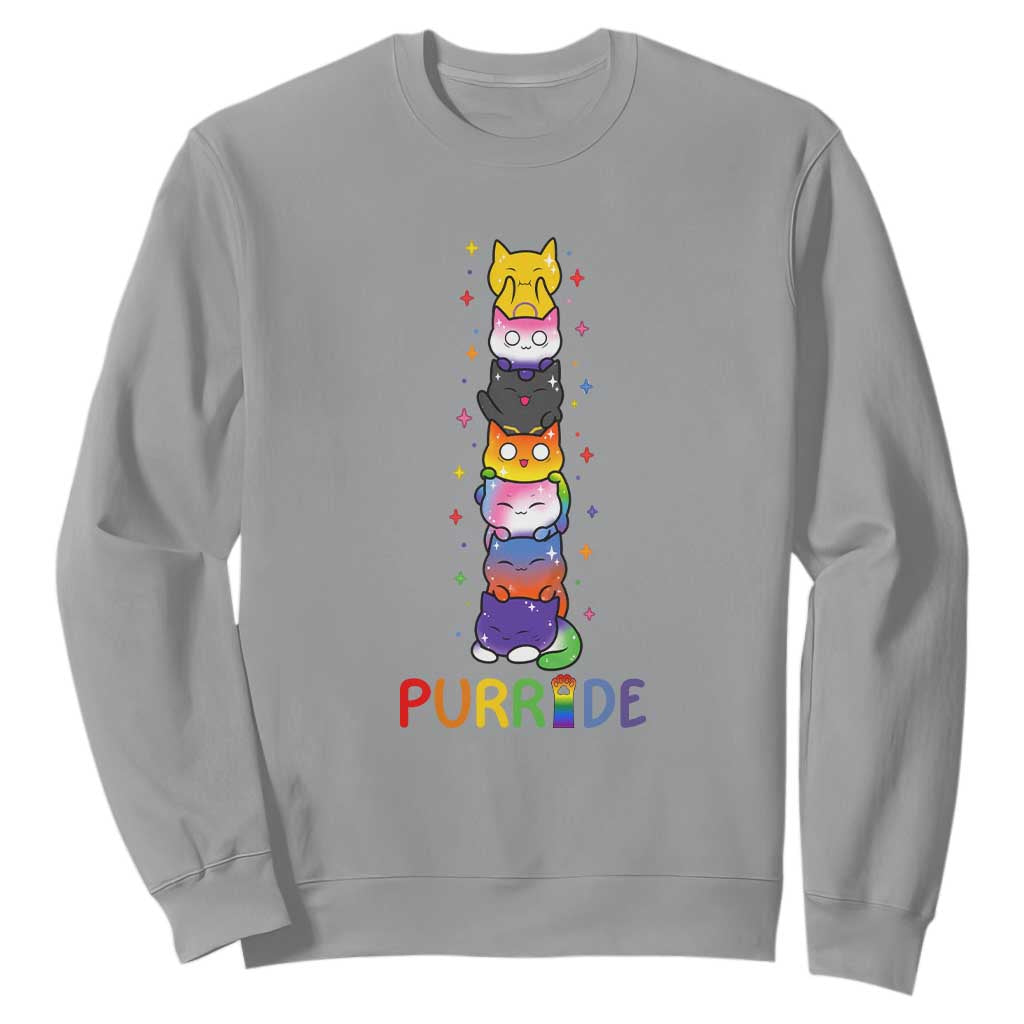 Funny Purride Stacked Cats Pride Sweatshirt Cute LGBTQ Cat Lover