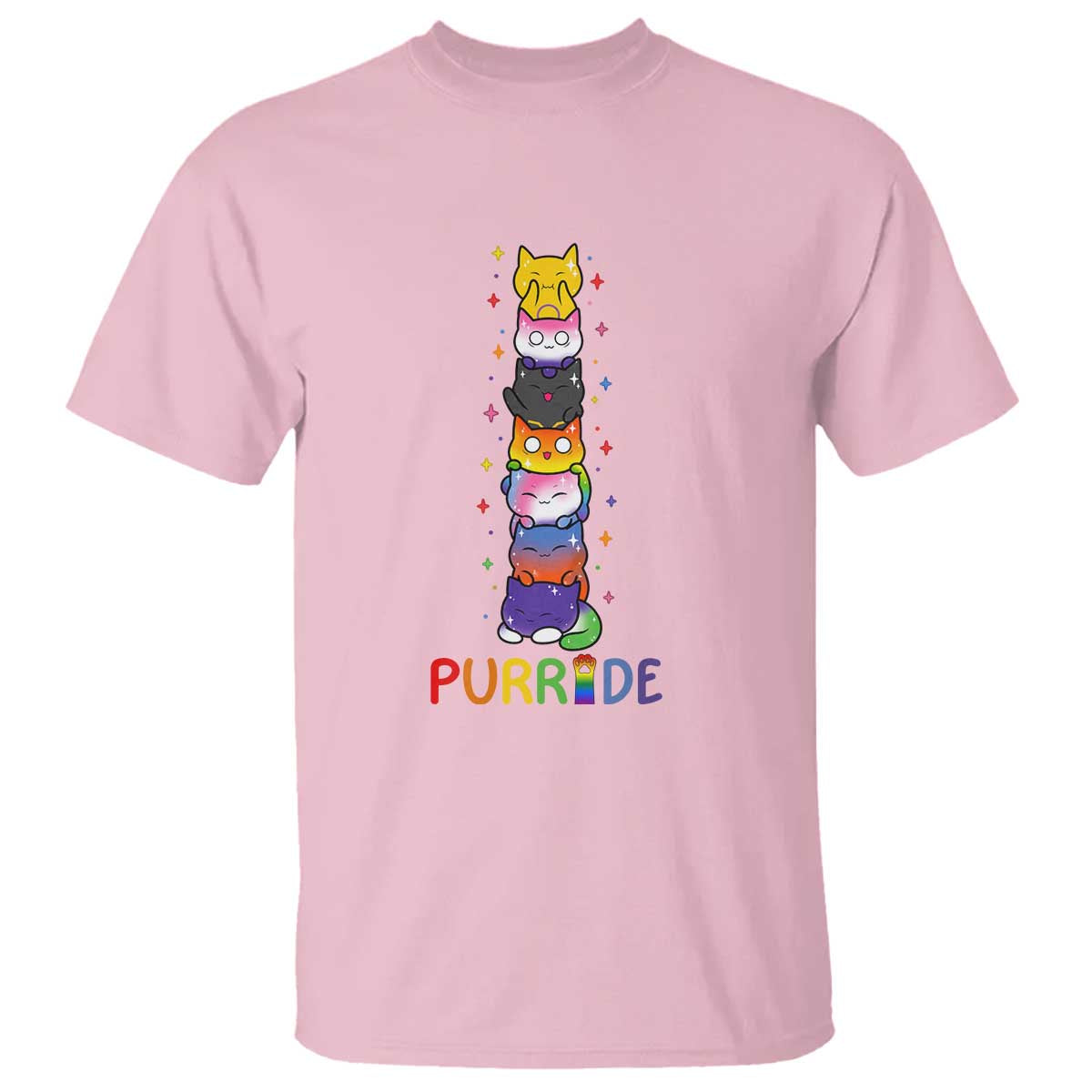 Funny Purride Stacked Cats Pride T Shirt Cute LGBTQ Cat Lover