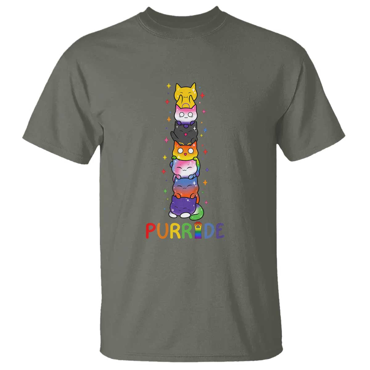 Funny Purride Stacked Cats Pride T Shirt Cute LGBTQ Cat Lover