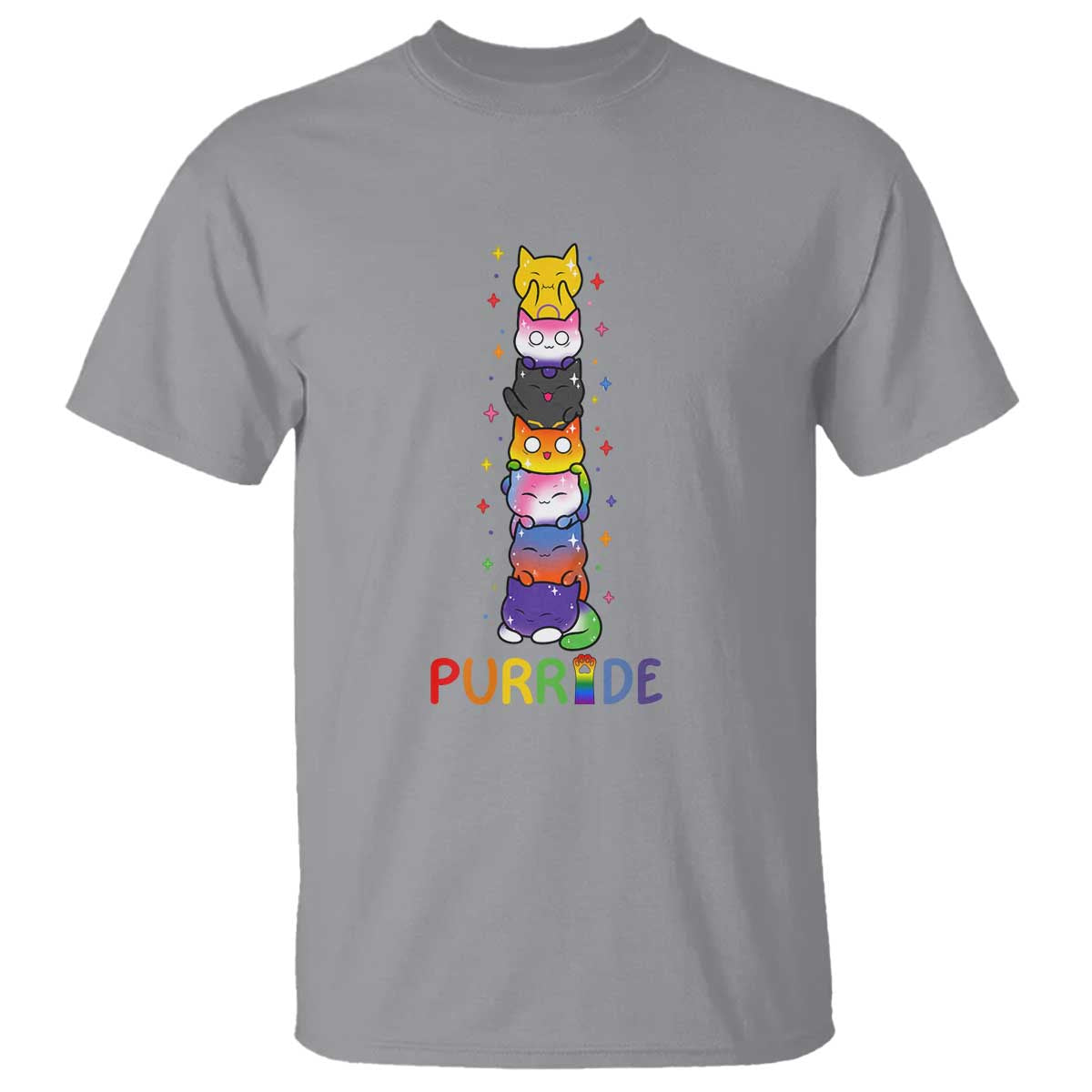 Funny Purride Stacked Cats Pride T Shirt Cute LGBTQ Cat Lover