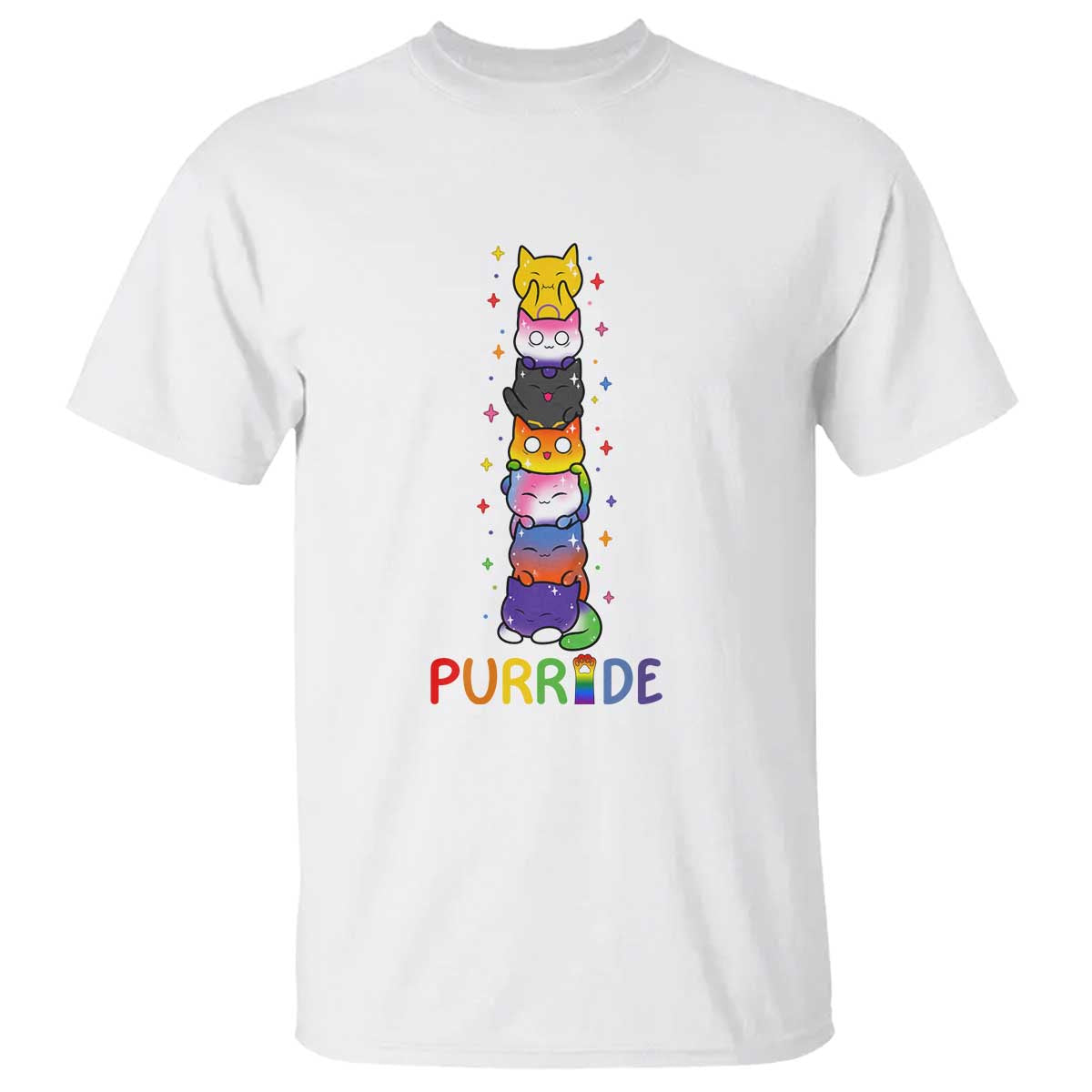 Funny Purride Stacked Cats Pride T Shirt Cute LGBTQ Cat Lover