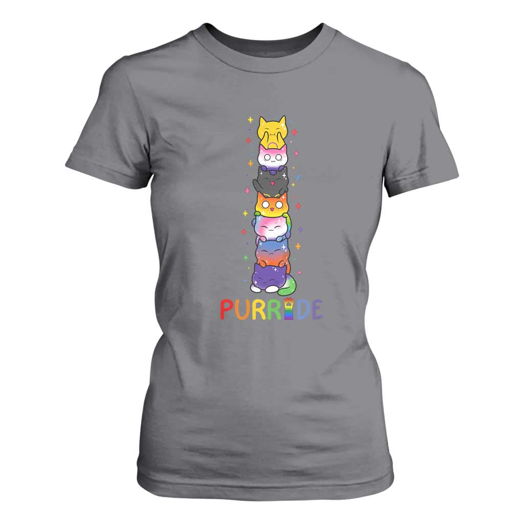 Funny Purride Stacked Cats Pride T Shirt For Women Cute LGBTQ Cat Lover