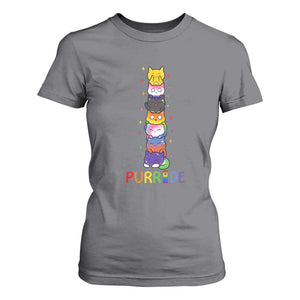 Funny Purride Stacked Cats Pride T Shirt For Women Cute LGBTQ Cat Lover