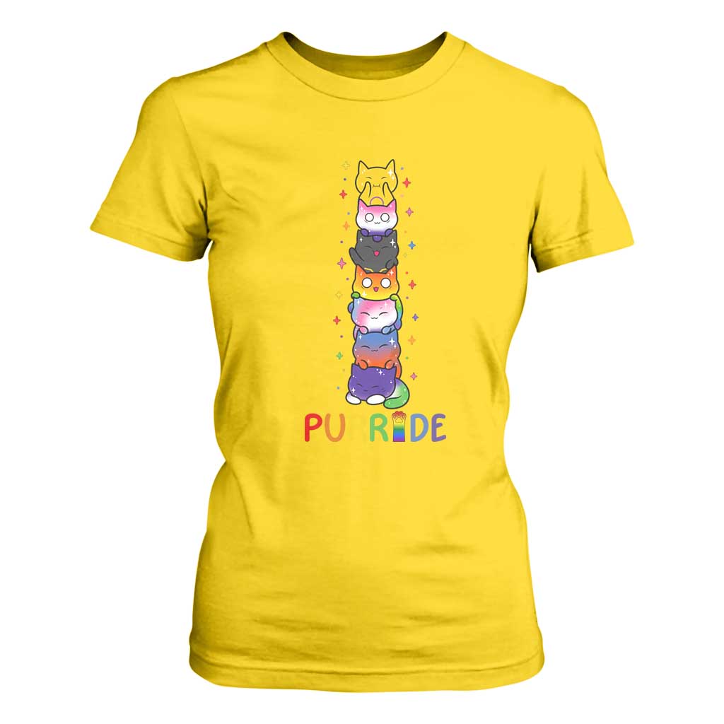 Funny Purride Stacked Cats Pride T Shirt For Women Cute LGBTQ Cat Lover