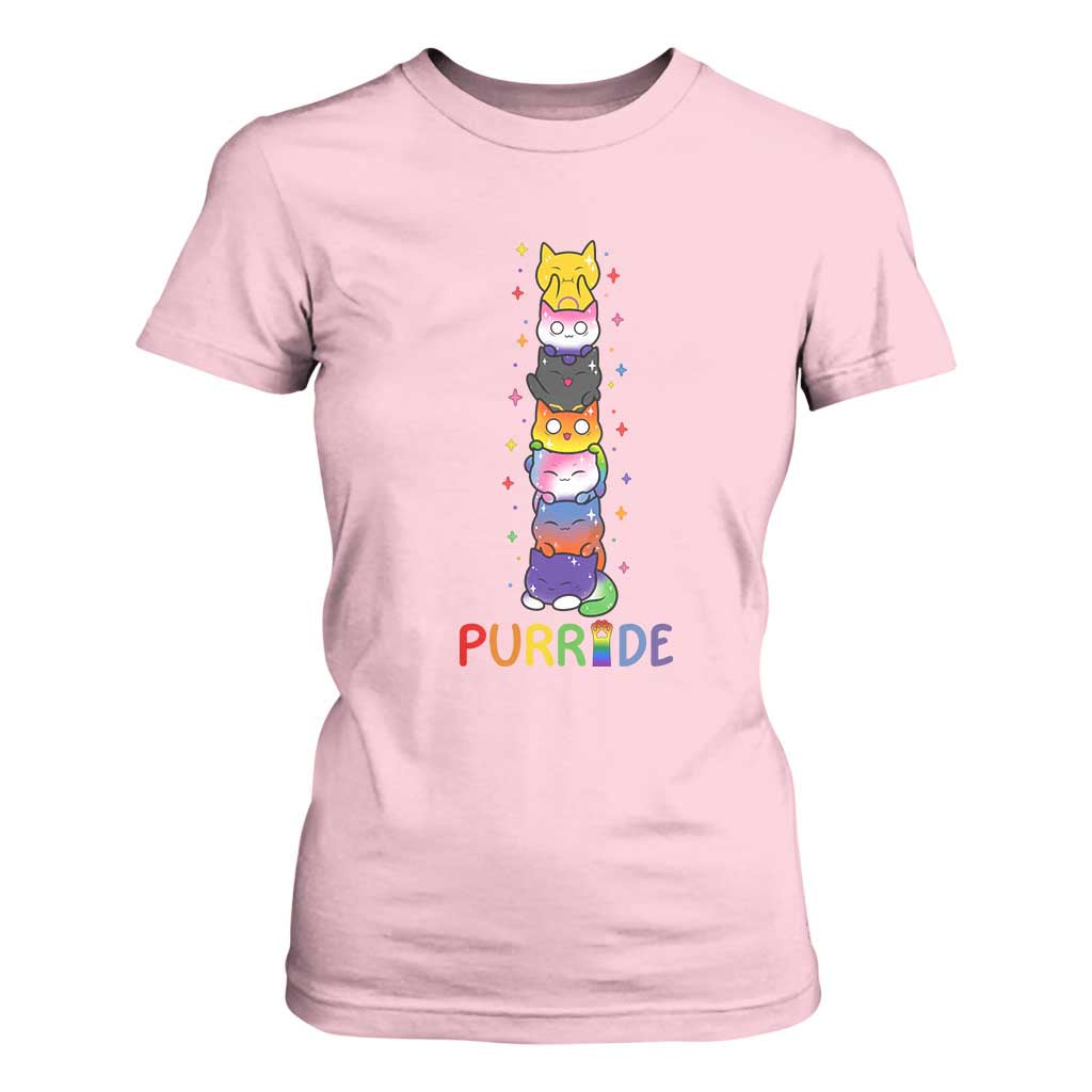 Funny Purride Stacked Cats Pride T Shirt For Women Cute LGBTQ Cat Lover