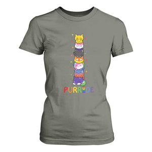 Funny Purride Stacked Cats Pride T Shirt For Women Cute LGBTQ Cat Lover