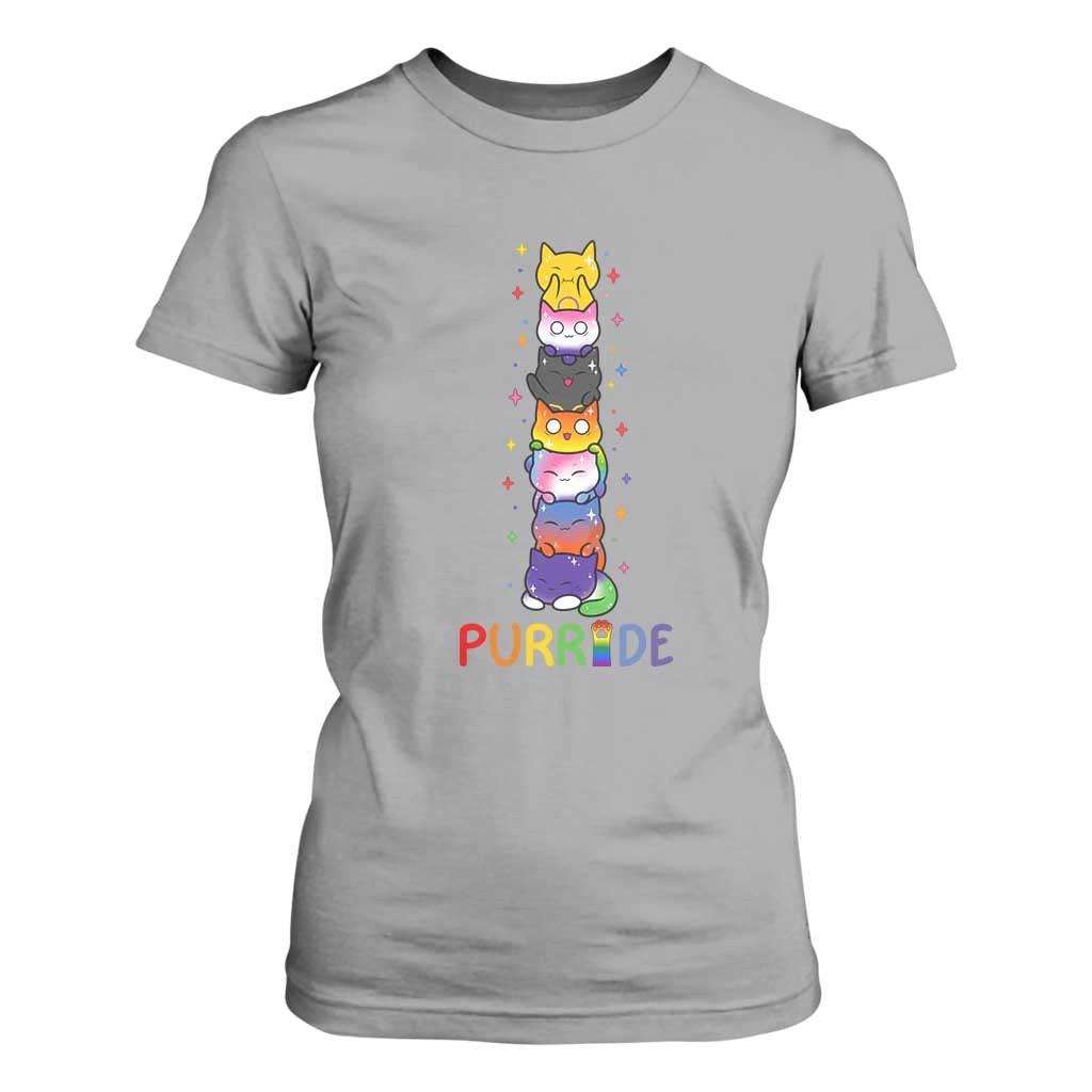 Funny Purride Stacked Cats Pride T Shirt For Women Cute LGBTQ Cat Lover