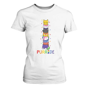 Funny Purride Stacked Cats Pride T Shirt For Women Cute LGBTQ Cat Lover