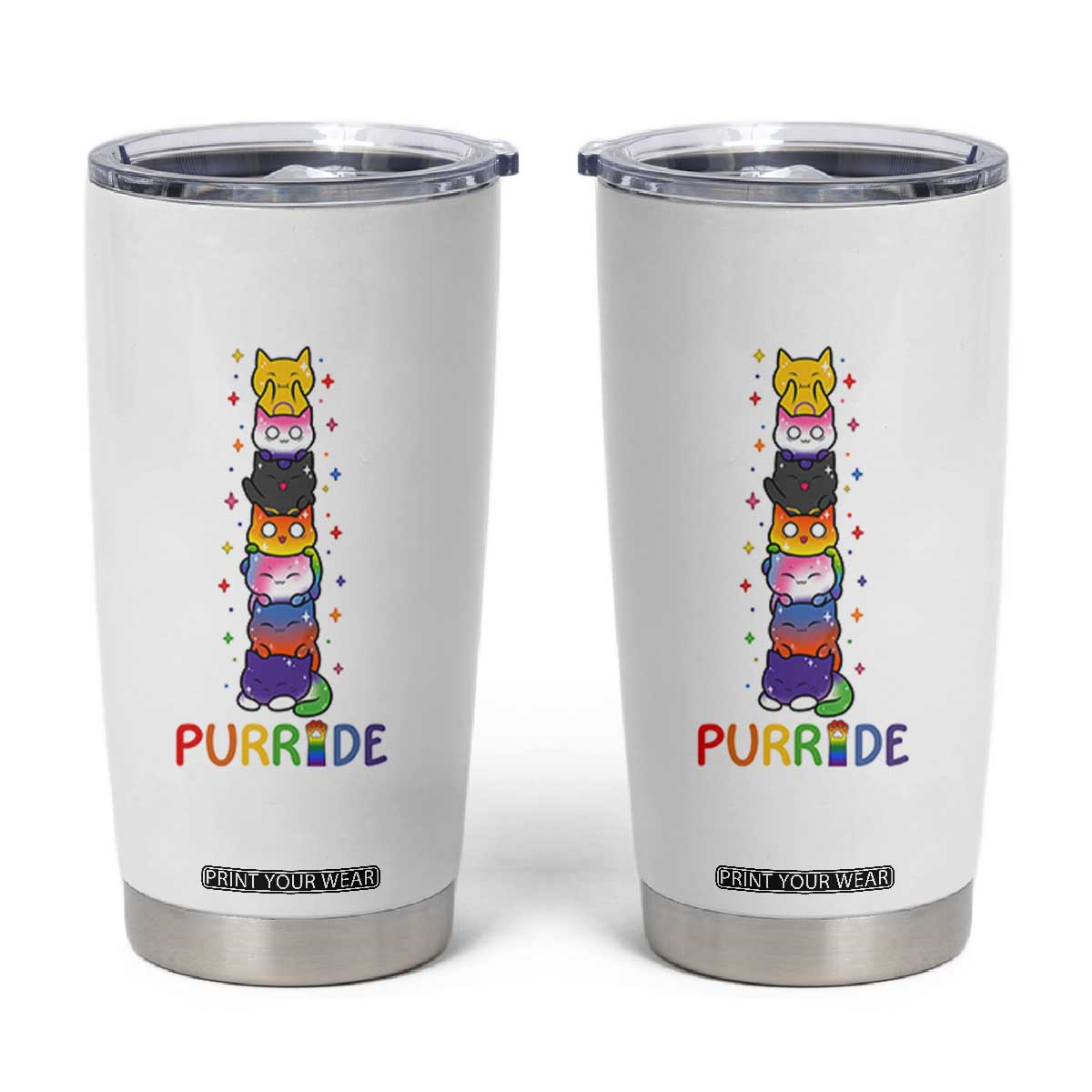 Funny Purride Stacked Cats Pride Tumbler Cup Cute LGBTQ Cat Lover TS12 White Print Your Wear