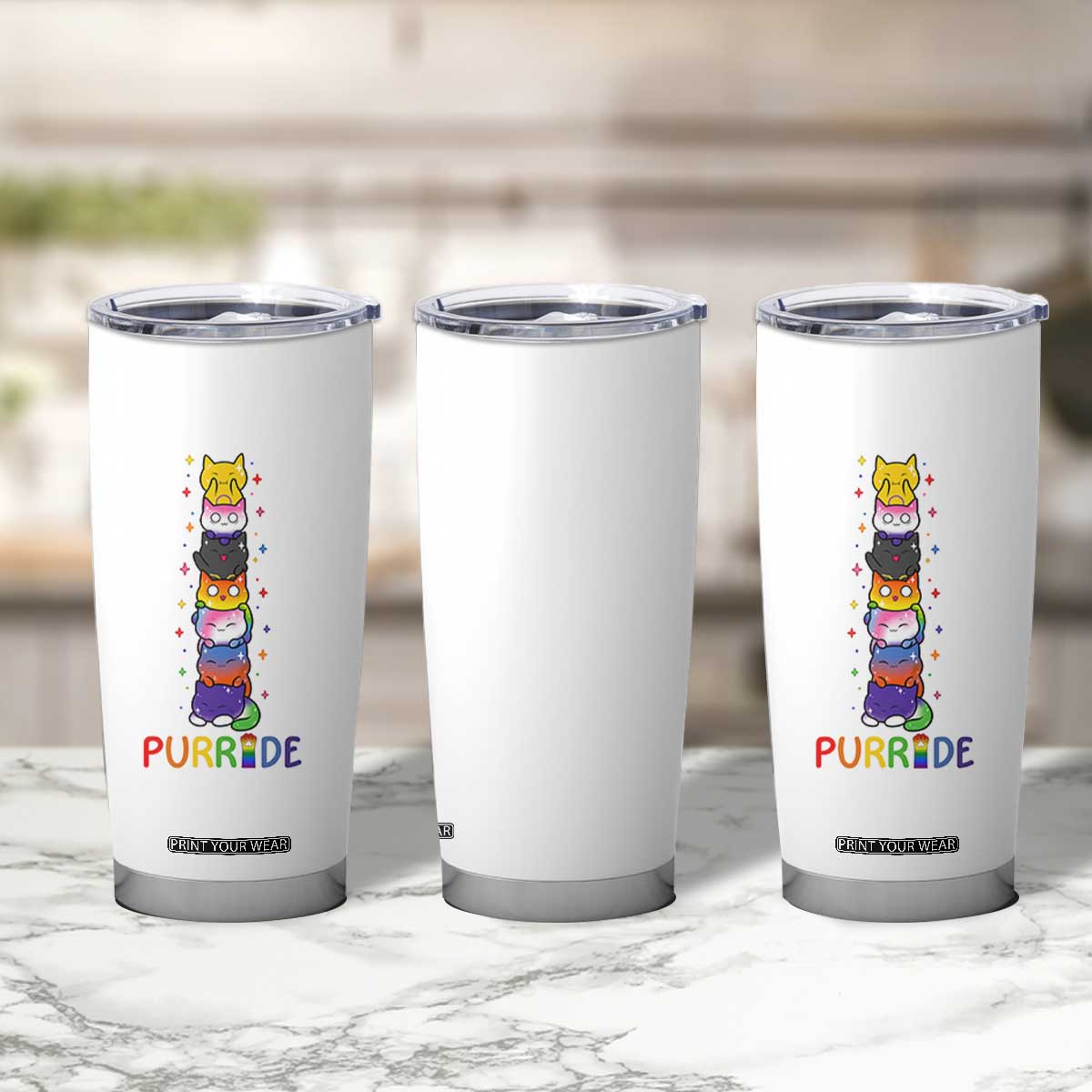 Funny Purride Stacked Cats Pride Tumbler Cup Cute LGBTQ Cat Lover TS12 Print Your Wear