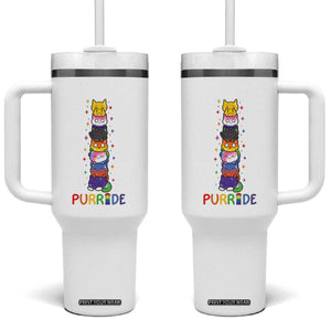 Funny Purride Stacked Cats Pride Tumbler With Handle Cute LGBTQ Cat Lover TS12 One Size: 40 oz White Print Your Wear