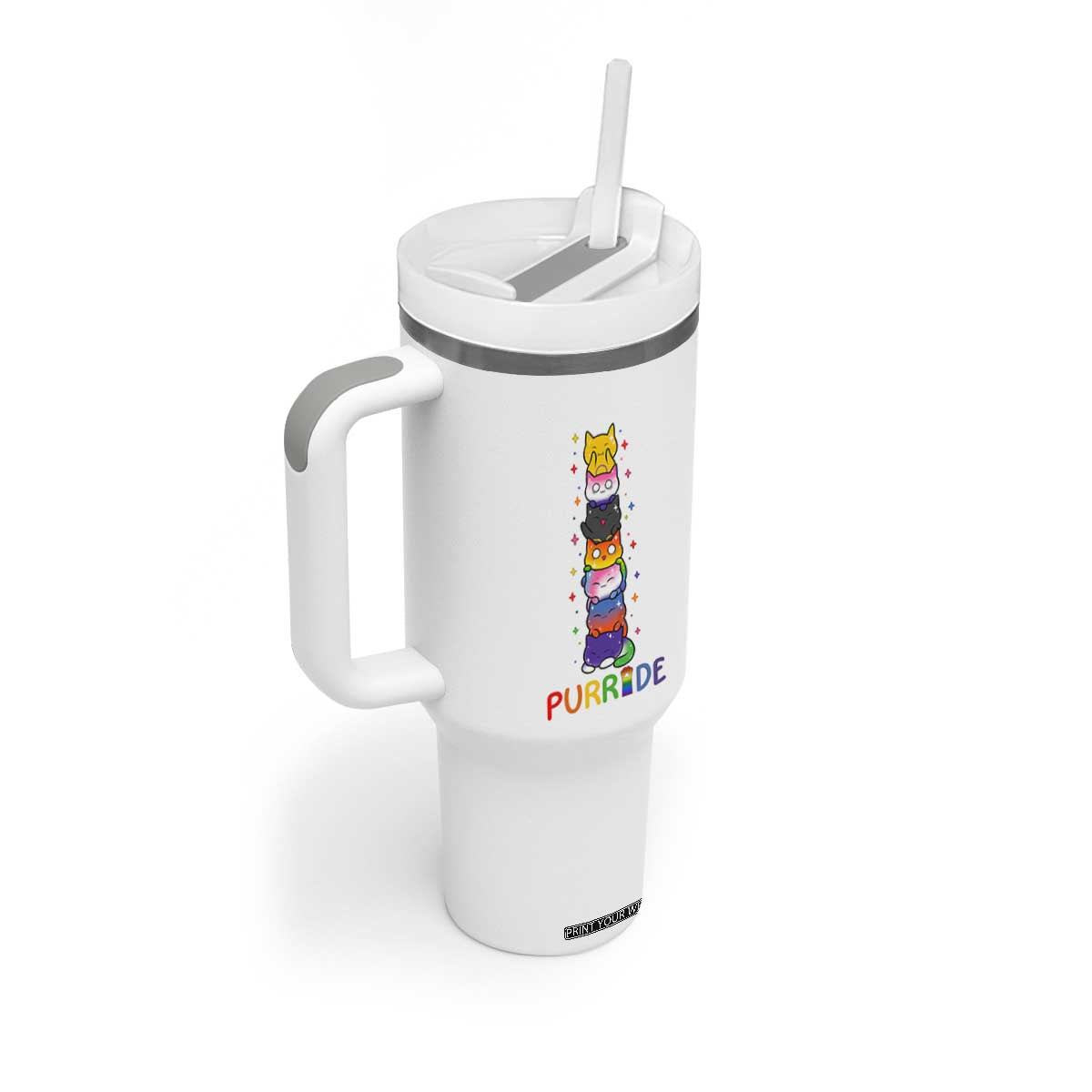Funny Purride Stacked Cats Pride Tumbler With Handle Cute LGBTQ Cat Lover TS12 Print Your Wear