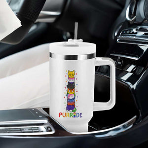 Funny Purride Stacked Cats Pride Tumbler With Handle Cute LGBTQ Cat Lover TS12 Print Your Wear