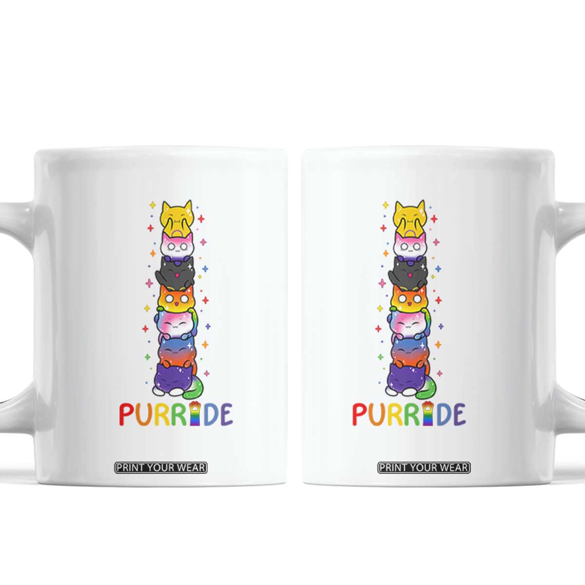 Funny Purride Stacked Cats Pride Coffee Mug Cute LGBTQ Cat Lover