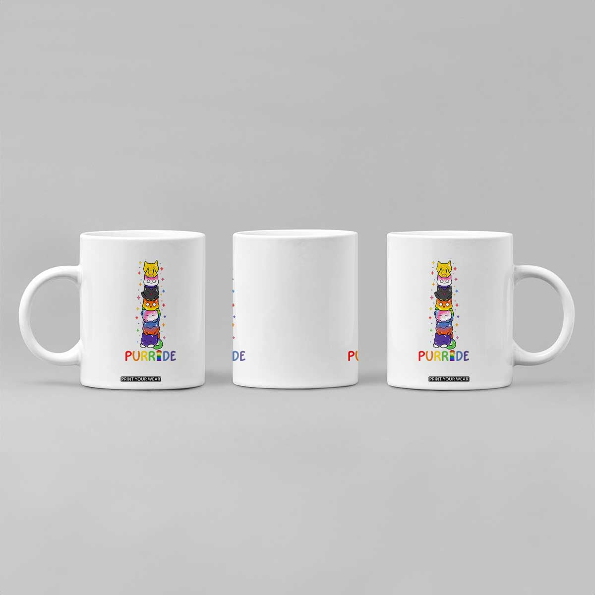 Funny Purride Stacked Cats Pride Coffee Mug Cute LGBTQ Cat Lover