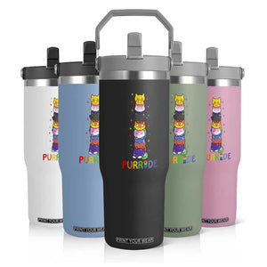 Funny Purride Stacked Cats Pride Flip Straw Tumbler Cute LGBTQ Cat Lover