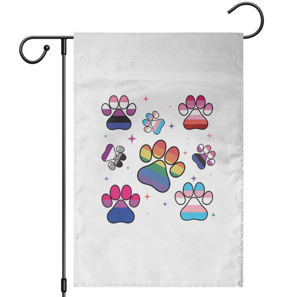 Funny Rainbow Paw Print Pride Garden Flag LGBTQ Pet Lover