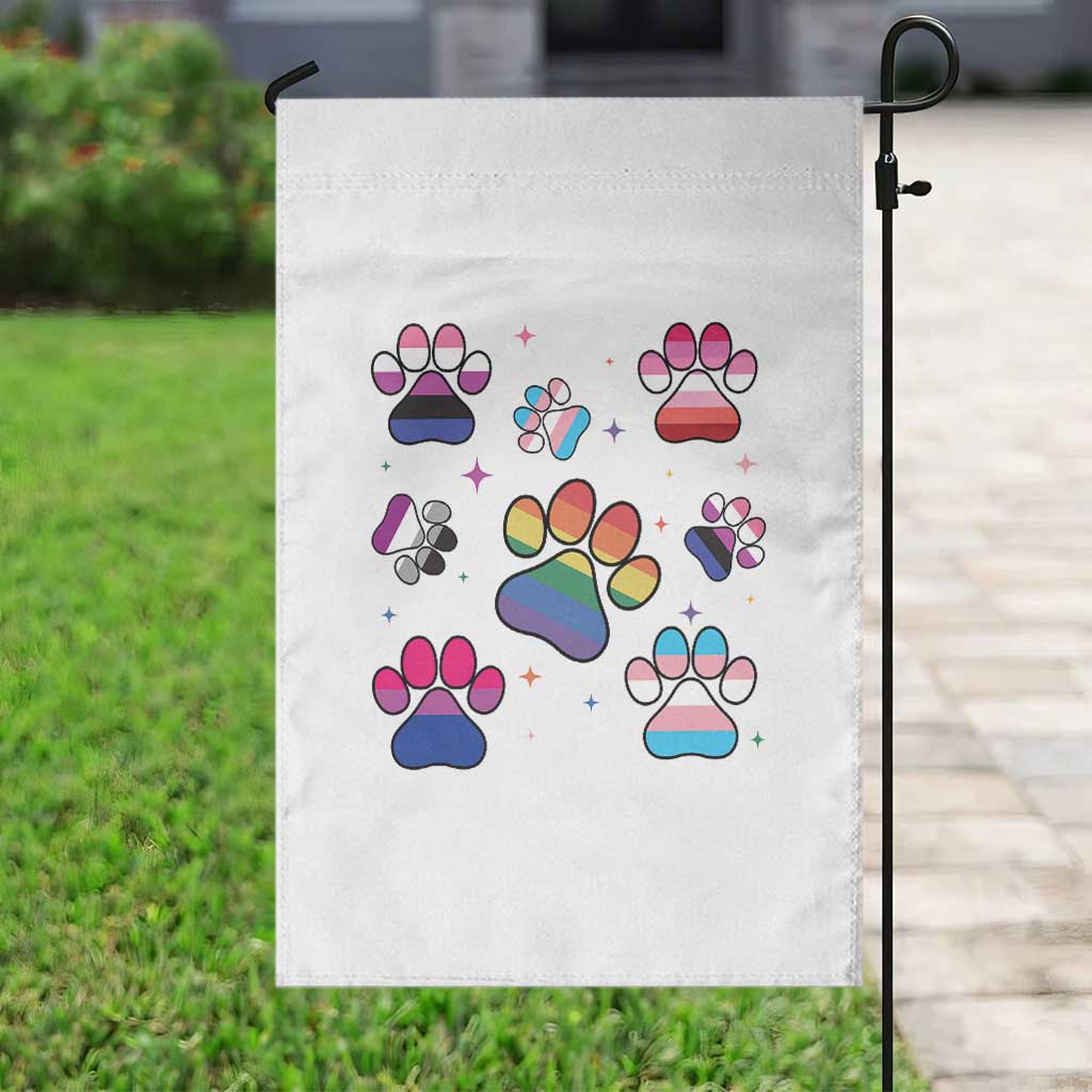 Funny Rainbow Paw Print Pride Garden Flag LGBTQ Pet Lover