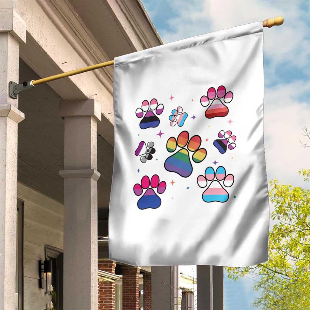 Funny Rainbow Paw Print Pride Garden Flag LGBTQ Pet Lover