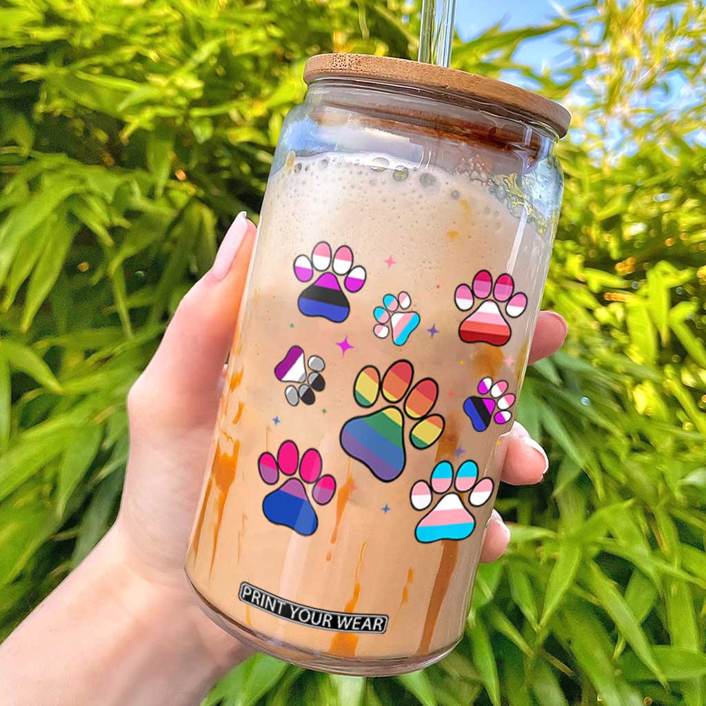 Funny Rainbow Paw Print Pride Glass Can LGBTQ Pet Lover TS12 White Print Your Wear