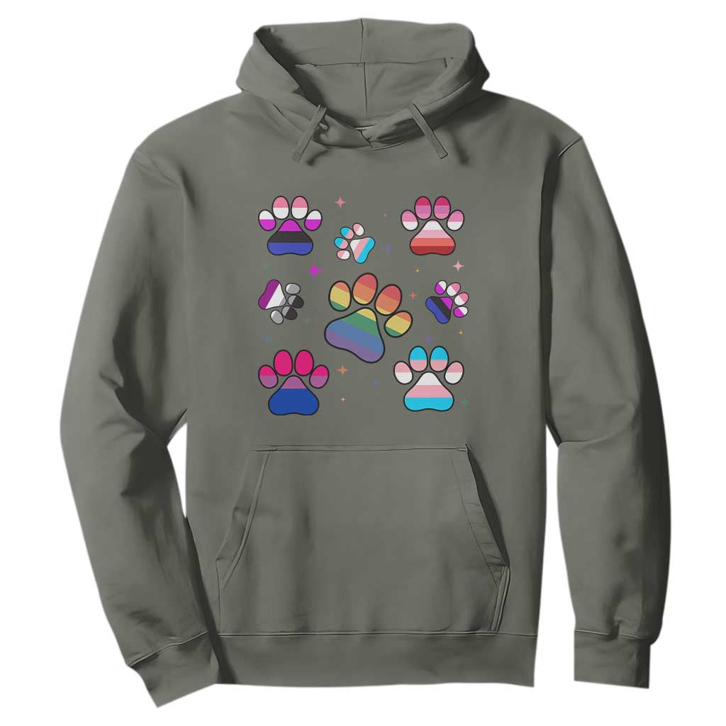 Funny Rainbow Paw Print Pride Hoodie LGBTQ Pet Lover TS12 Military Green Print Your Wear