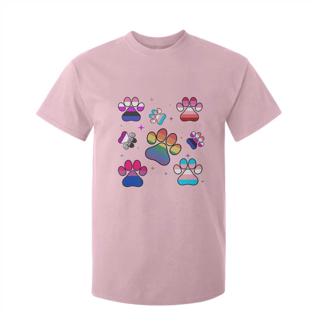 Funny Rainbow Paw Print Pride T Shirt For Kid LGBTQ Pet Lover TS12 Light Pink Print Your Wear