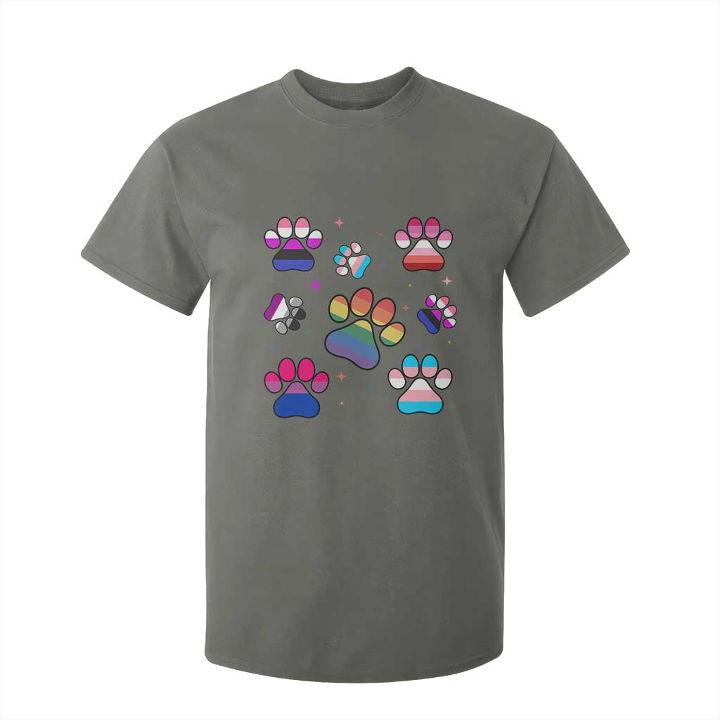 Funny Rainbow Paw Print Pride T Shirt For Kid LGBTQ Pet Lover TS12 Military Green Print Your Wear