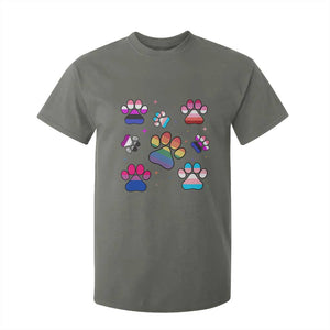 Funny Rainbow Paw Print Pride T Shirt For Kid LGBTQ Pet Lover TS12 Military Green Print Your Wear