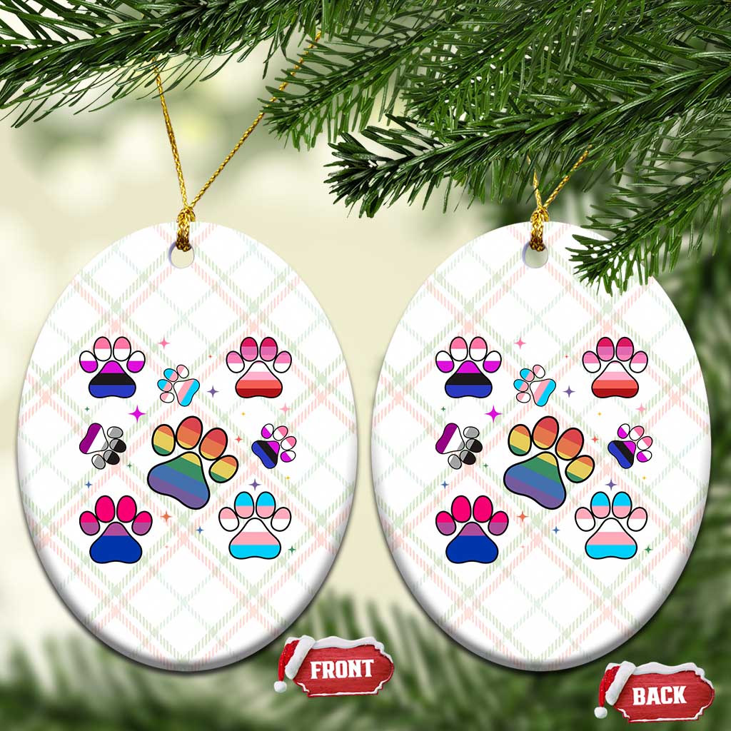 Funny Rainbow Paw Print Pride Ceramic Ornament LGBTQ Pet Lover