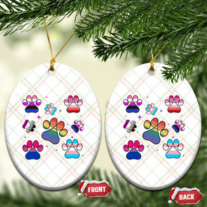 Funny Rainbow Paw Print Pride Ceramic Ornament LGBTQ Pet Lover