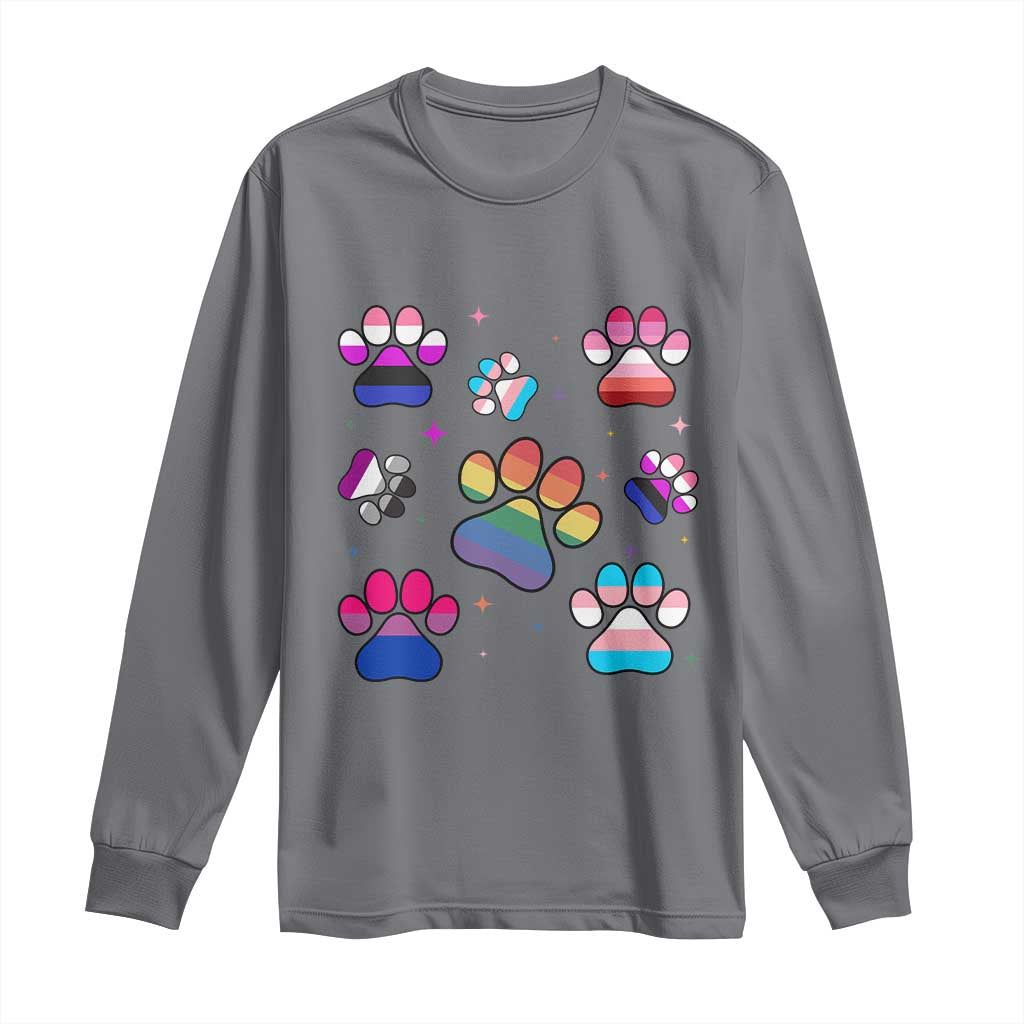 Funny Rainbow Paw Print Pride Long Sleeve Shirt LGBTQ Pet Lover TS12 Charcoal Print Your Wear