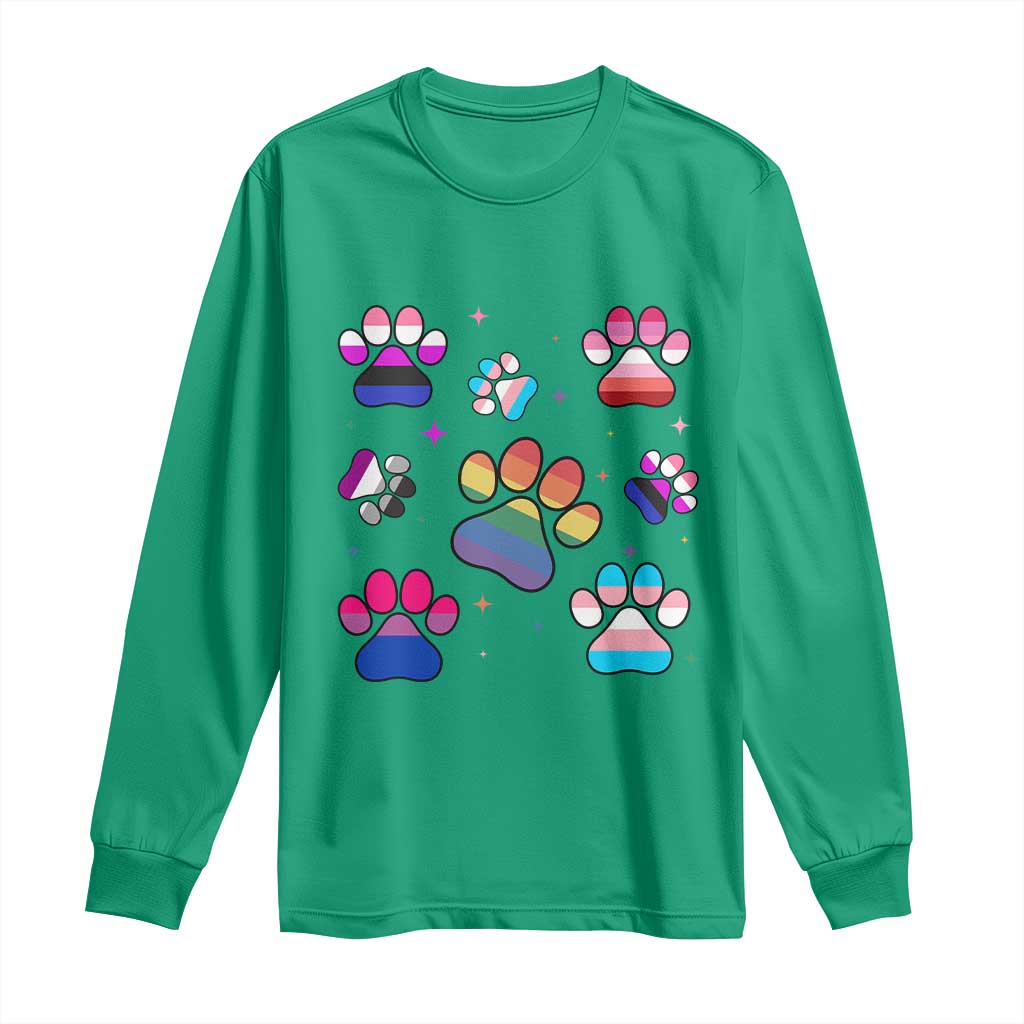 Funny Rainbow Paw Print Pride Long Sleeve Shirt LGBTQ Pet Lover TS12 Irish Green Print Your Wear