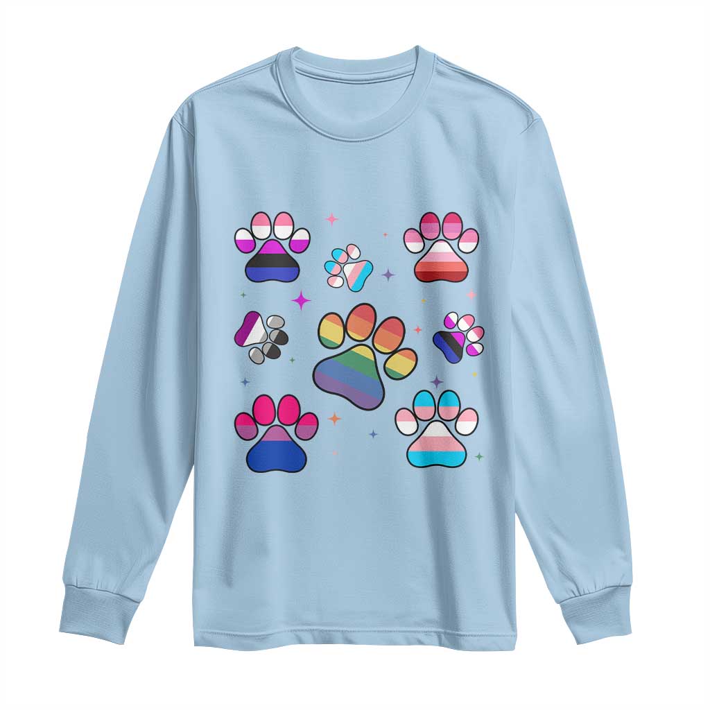 Funny Rainbow Paw Print Pride Long Sleeve Shirt LGBTQ Pet Lover TS12 Light Blue Print Your Wear