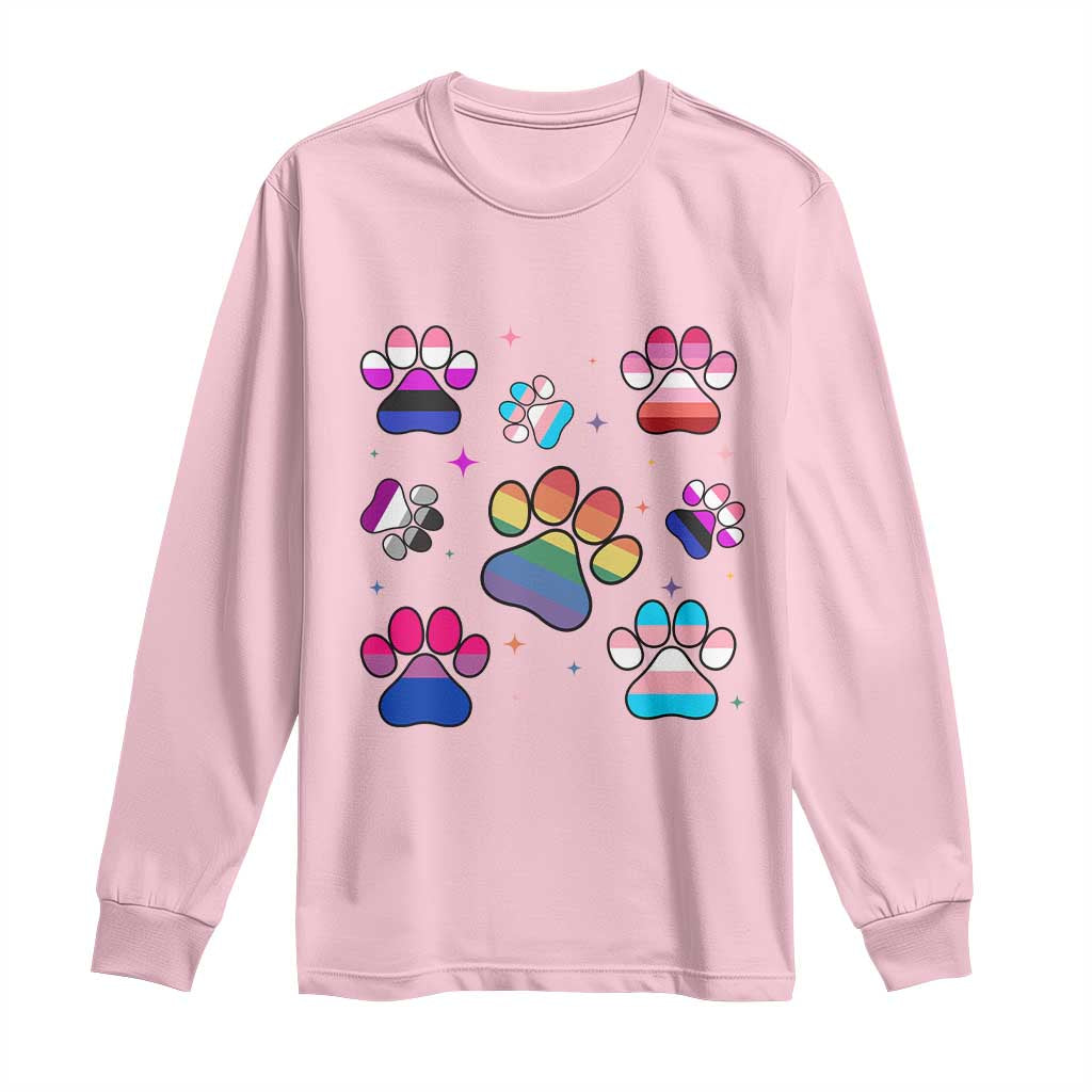 Funny Rainbow Paw Print Pride Long Sleeve Shirt LGBTQ Pet Lover TS12 Light Pink Print Your Wear