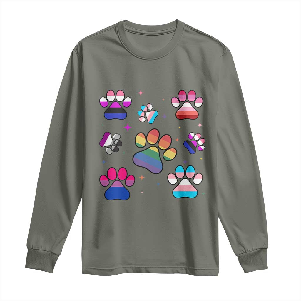 Funny Rainbow Paw Print Pride Long Sleeve Shirt LGBTQ Pet Lover TS12 Military Green Print Your Wear