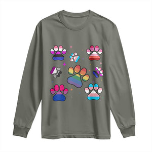 Funny Rainbow Paw Print Pride Long Sleeve Shirt LGBTQ Pet Lover TS12 Military Green Print Your Wear