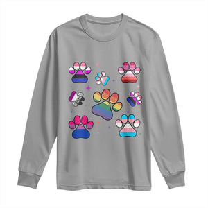 Funny Rainbow Paw Print Pride Long Sleeve Shirt LGBTQ Pet Lover TS12 Sport Gray Print Your Wear