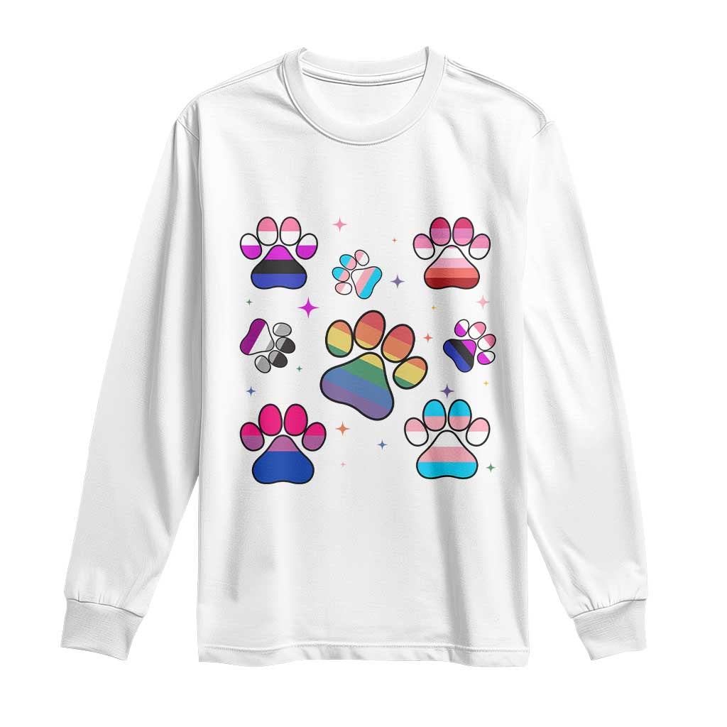 Funny Rainbow Paw Print Pride Long Sleeve Shirt LGBTQ Pet Lover TS12 White Print Your Wear