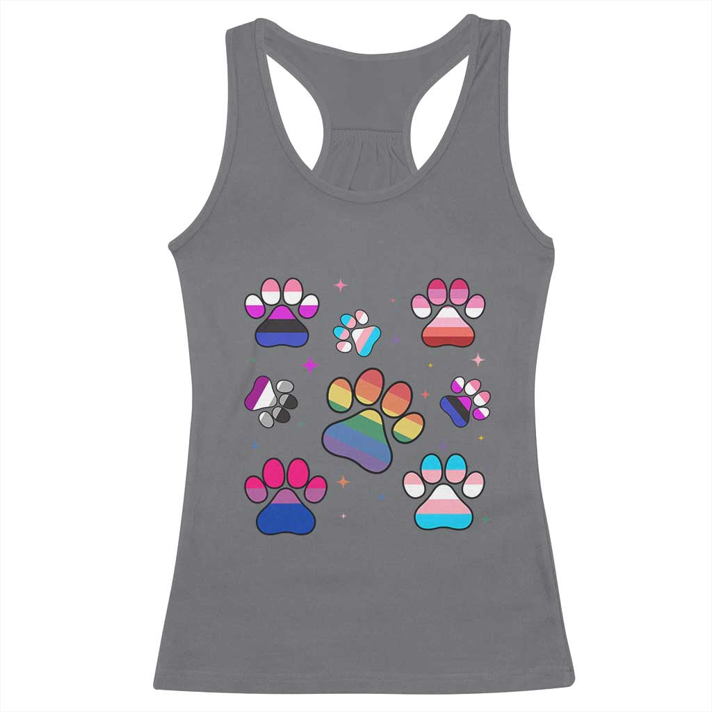 Funny Rainbow Paw Print Pride Racerback Tank Top LGBTQ Pet Lover TS12 Charcoal Print Your Wear