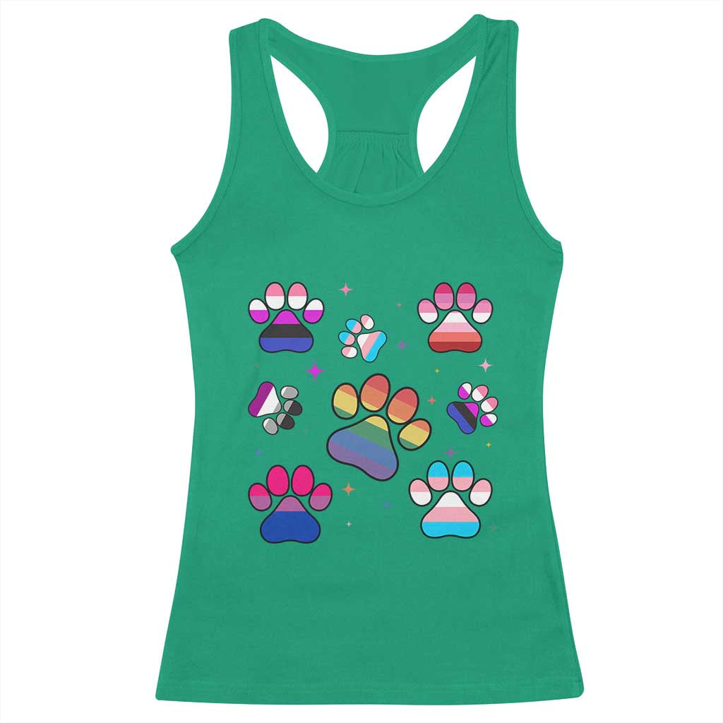 Funny Rainbow Paw Print Pride Racerback Tank Top LGBTQ Pet Lover TS12 Irish Green Print Your Wear