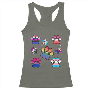 Funny Rainbow Paw Print Pride Racerback Tank Top LGBTQ Pet Lover TS12 Military Green Print Your Wear